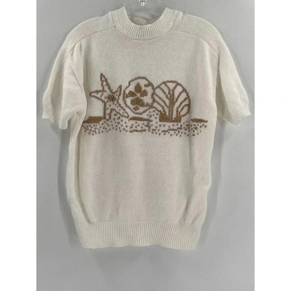 VINTAGE STONEY CREEK WHITE SHORT SLEEVE GOLD METALLIC SEA SHELLS SIZE MEDIUM USA - Picture 3 of 7